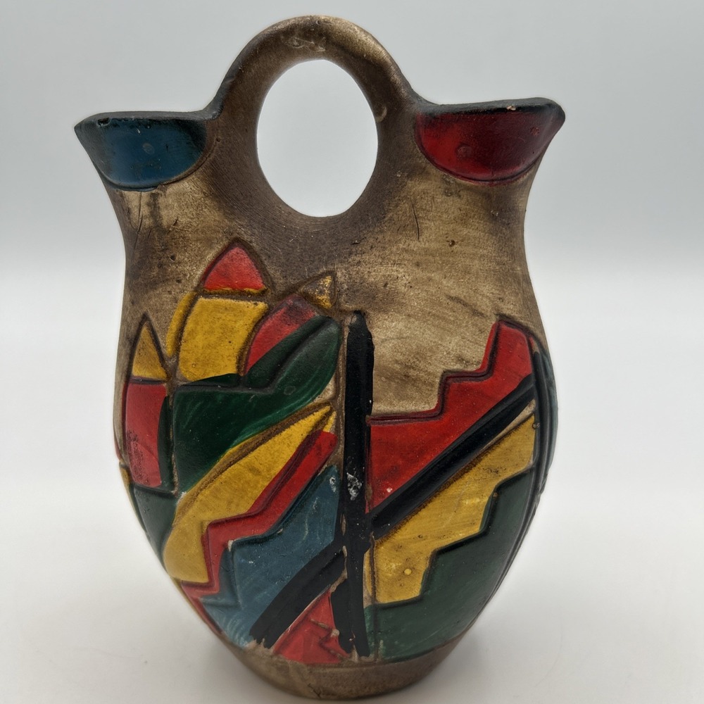 Vintage Wedding Vase Double Spout Mexican Native American Style - 5 1/2" tall